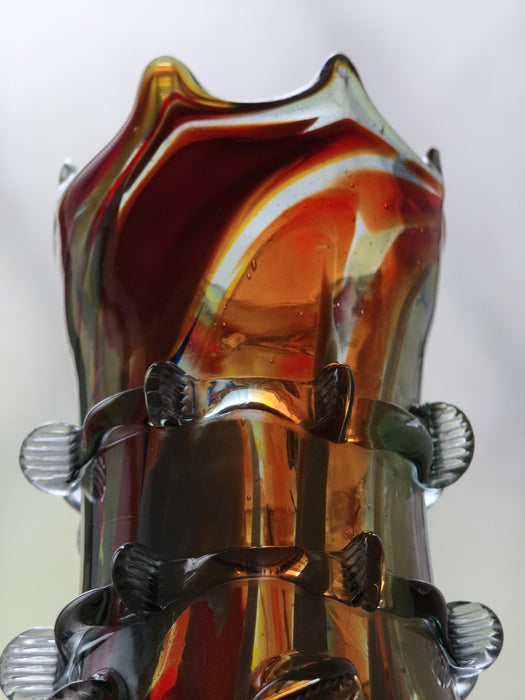 Murano Style Glass Vase, Hand Blown Colorful Mid Century Art Vase Decor