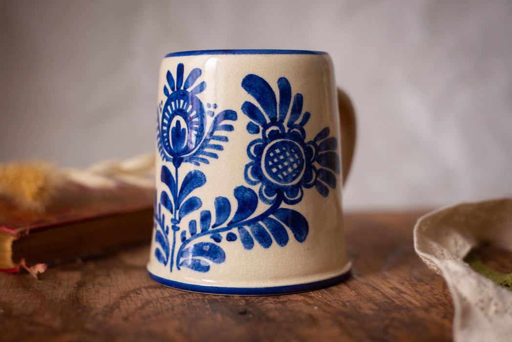 Vintage Bavarian Beer Mug Hand Painted Ceramic Stein Blue Floral Germany