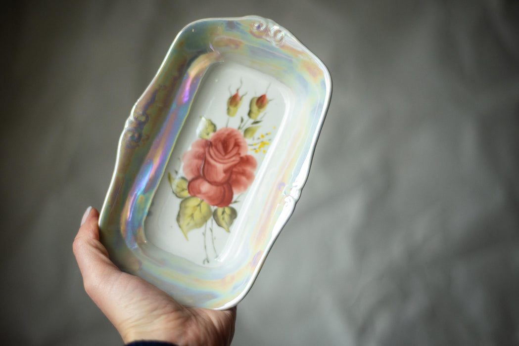 Vintage Porcelain Plates – USSR Floral Lusterware Set With Hand Painted Roses