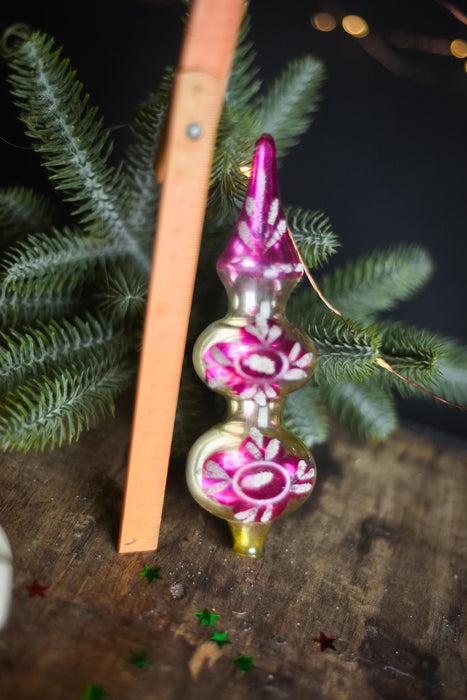 Vintage Pink & Gold Indent Glass Tree Topper – 1960s