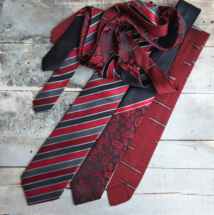 Vintage Silk Ties – Burgundy Necktie | Paisley, Striped & Skinny Printed Styles