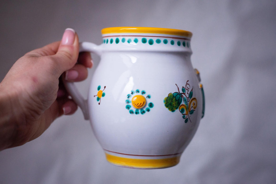 Vintage Italian Majolica Pitcher 1970s Hand Painted Ceramic Jug
