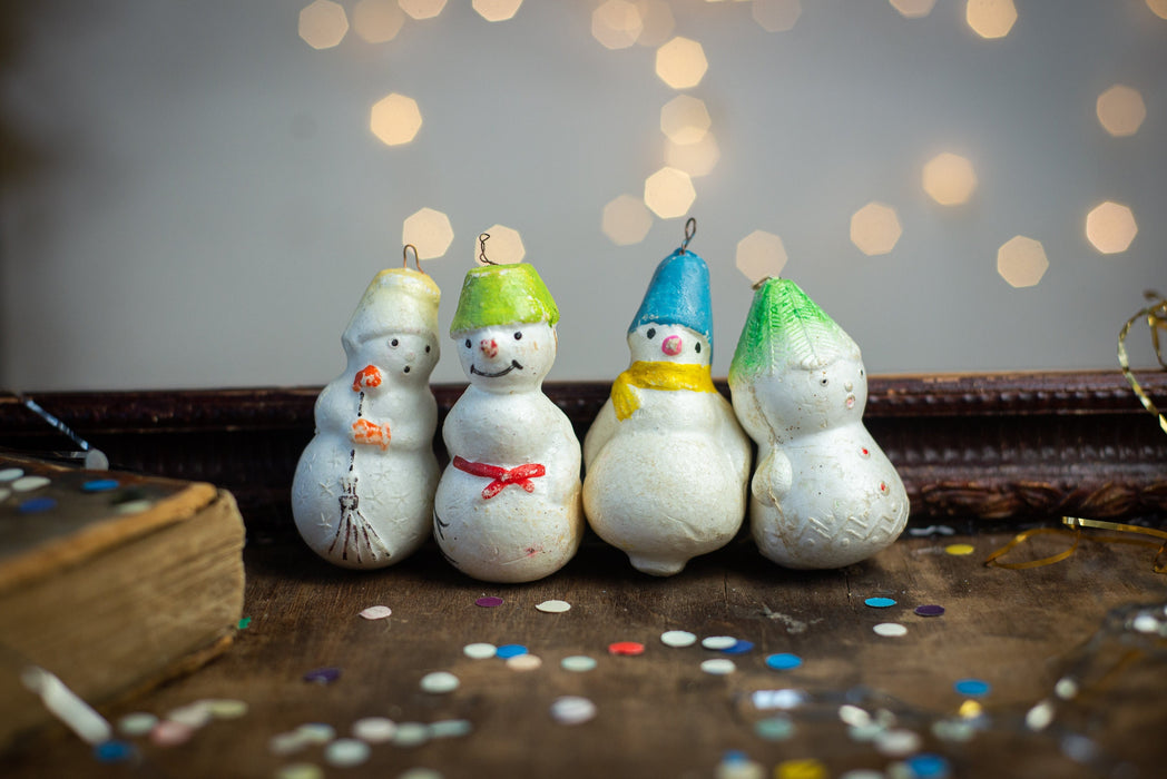 1960s Foam Plastic Snowman Ornaments, Soviet Retro