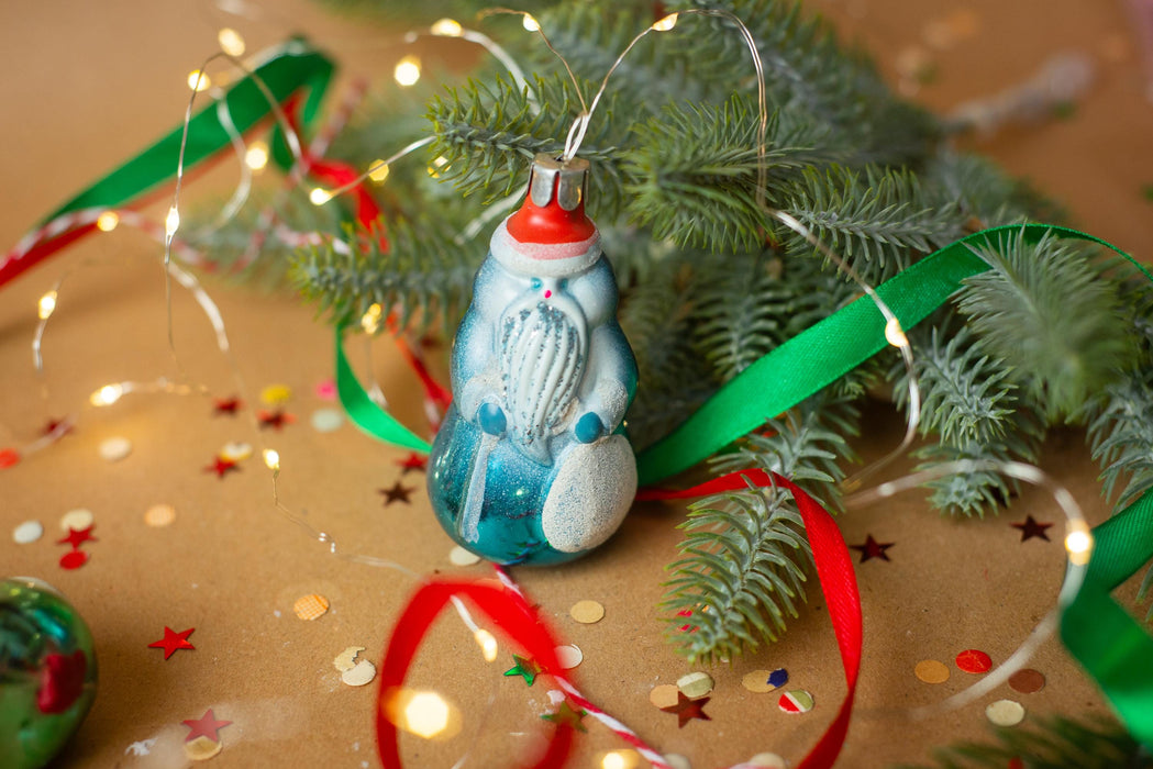 Vintage Santa Glass Christmas Ornament, Rustic Xmas Tree