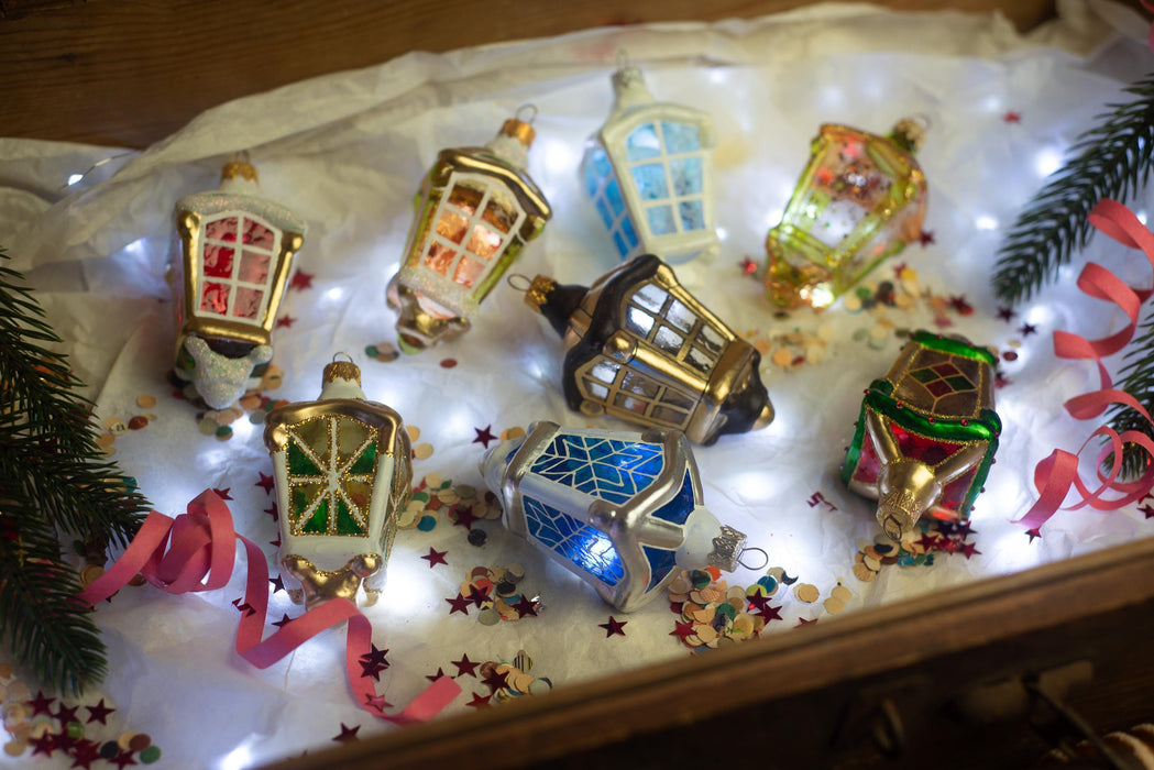 Christmas lantern glass ornament, Rustic Xmas tree