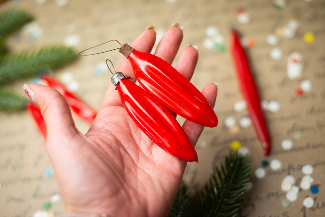 Vintage Red Glass Icicles – Set of 5