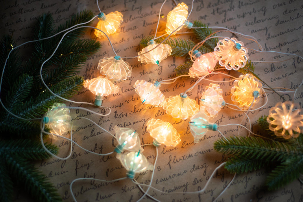 Vintage Flower Christmas Lights, Retro Christmas Tree Garland, Working Christmas String Lights
