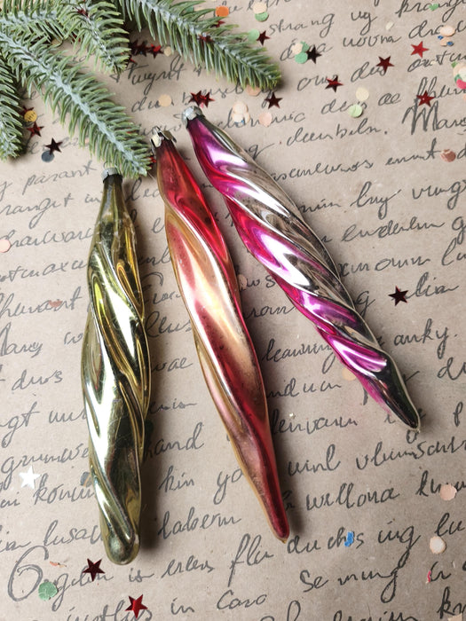 Vintage Large Glass Icicle Ornaments – 1970s, Set of 6