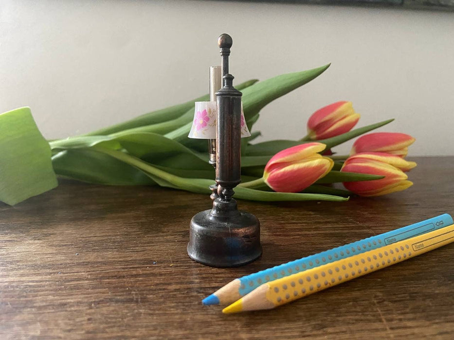 Vintage Brass Sharpener, 1970s Hong Kong Mini Lamp Pencil, 2.5in.
