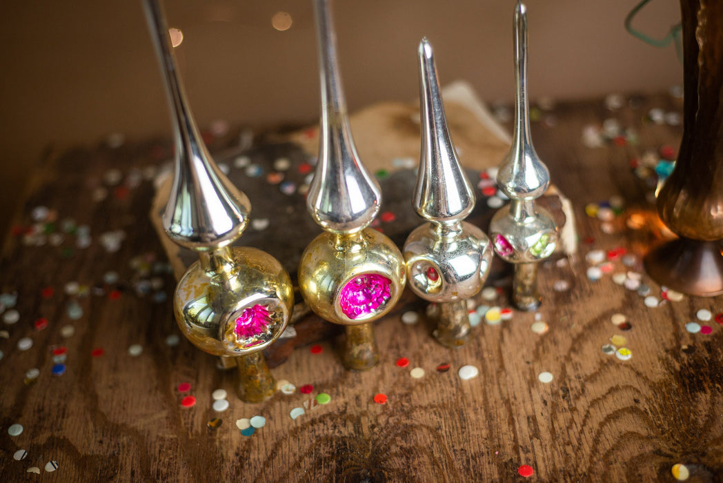 Vintage Silver Indent Glass Christmas Tree Topper – 1970s