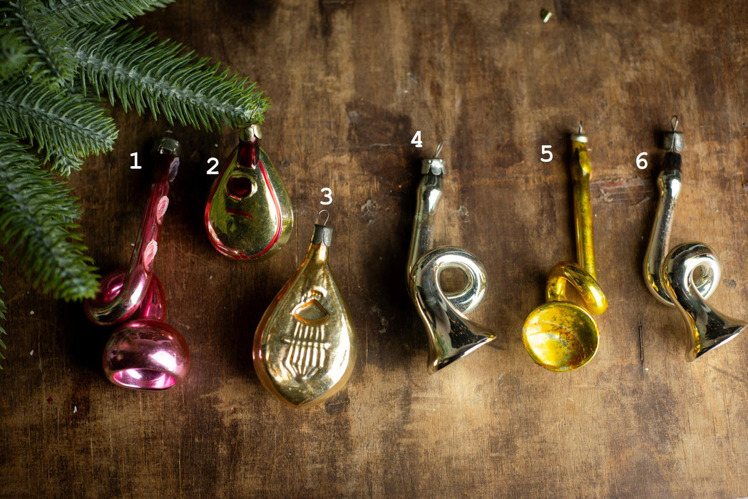 Vintage Glass Musical Ornaments Trumpet Bandura