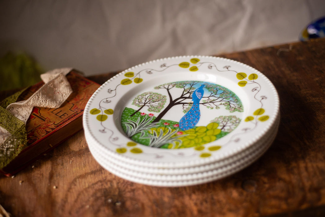 Paradies Porcelain Plate Set – Vintage German Porcelain, Hand Painted Peacock Bird Design