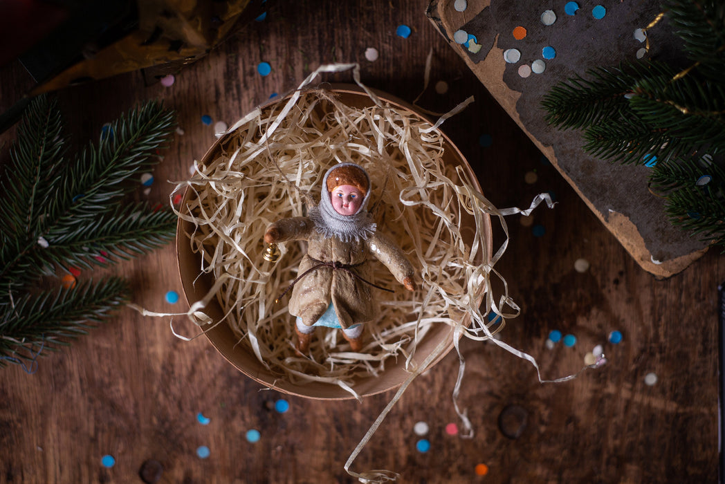 Spun Cotton Angel Boy Ornament, Vintage Inspired