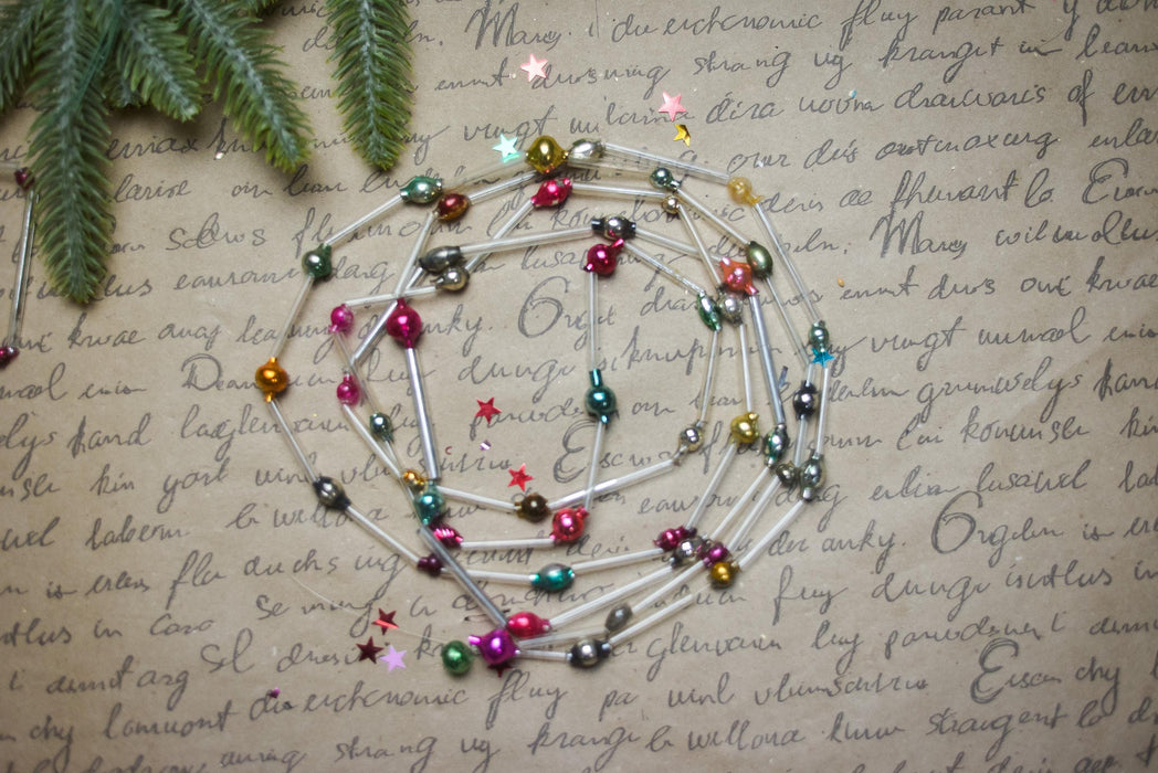 Vintage Bugle Bead Garland, Soviet Glass Garland 1970s