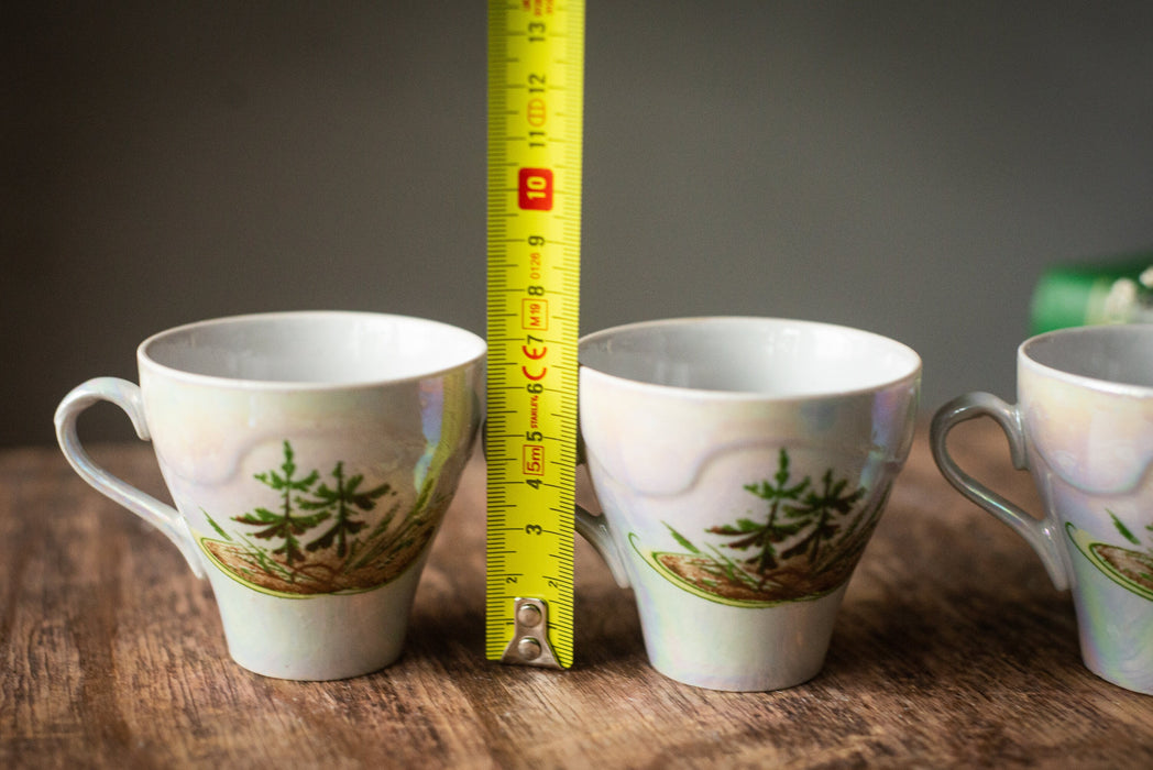 Vintage Porcelain Mini Teacup Set: Pearlescent Pine Design, USSR 1970s