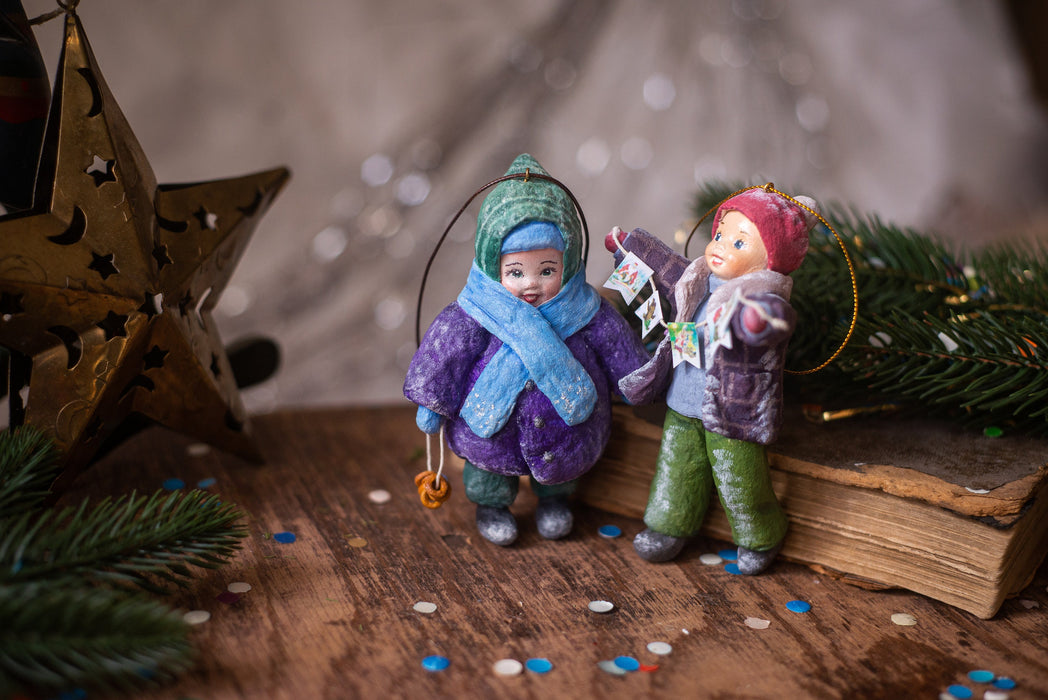 Kid in Winter Coat Spun Cotton Christmas Ornament