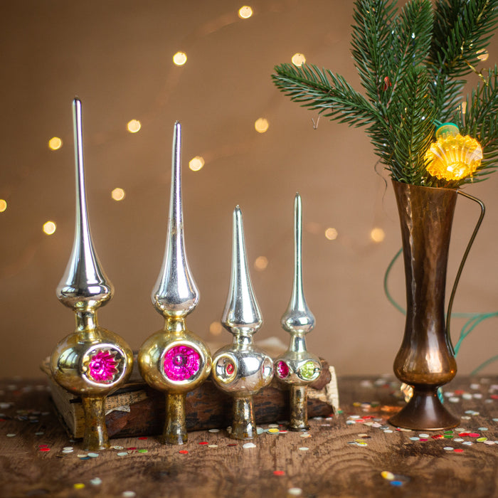 Vintage Silver Indent Glass Christmas Tree Topper – 1970s