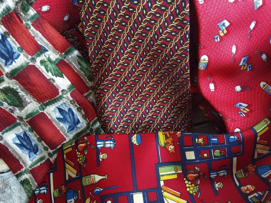 Vintage Silk Ties, Red Floral & Striped Neckties, Retro Mens Accessories, Classic 90s Style