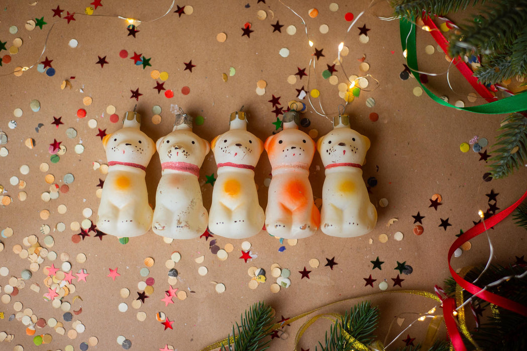 Vintage Hand-Painted Glass Dog Christmas Ornament
