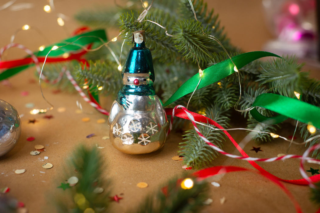 Vintage Glass Snowman Christmas Ornament