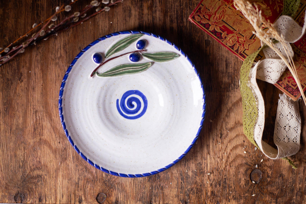 Italian Ceramic Olive Plate - Hand Painted Terracotta Bowl | Rustic Kitchen Decor