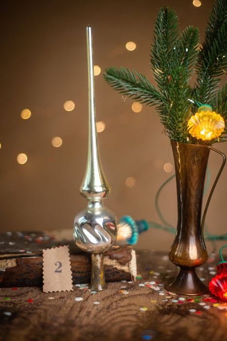 Vintage Silver & Pink Glass Christmas Tree Topper – 1960s