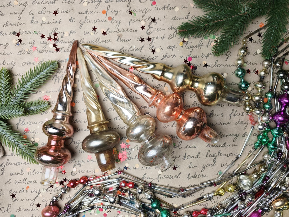 Vintage Gold Spiral Glass Christmas Tree Toppers – 1960s