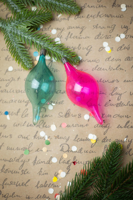 Vintage Pink Green Glass Finials – Set of 2