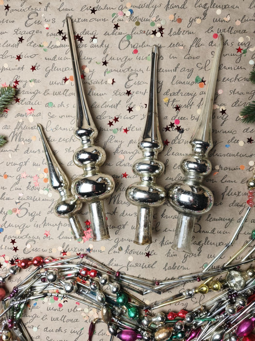 Vintage Silver Beaded Glass Tree Toppers – 1960s