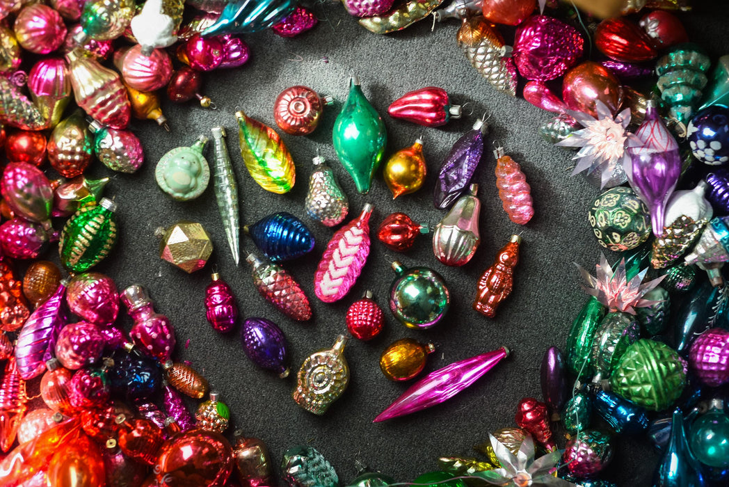 Mystery Christmas Gift Box, 14 Vintage Glass Ornaments
