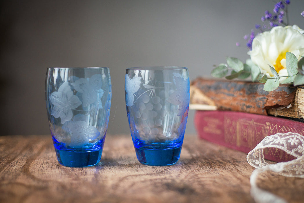 Vintage Blue Glass Tumblers – Mid-Century Set