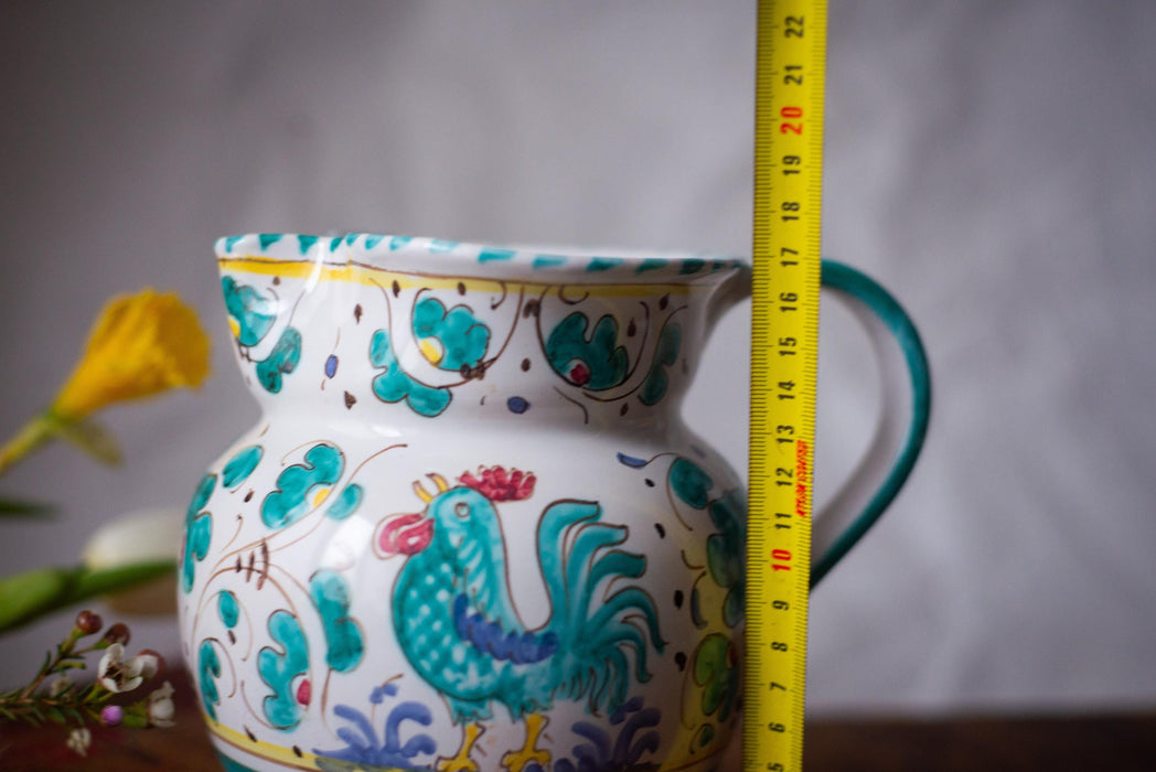 Italian Deruta Rooster Pitcher – Hand Painted Ceramic Vase