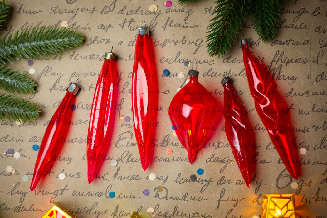 Vintage Red Glass Christmas Ornaments, Set of 6 – 1950s