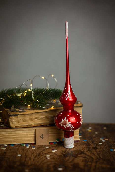 Topper for Christmas tree, Hand-painted, red Xmas tree accent
