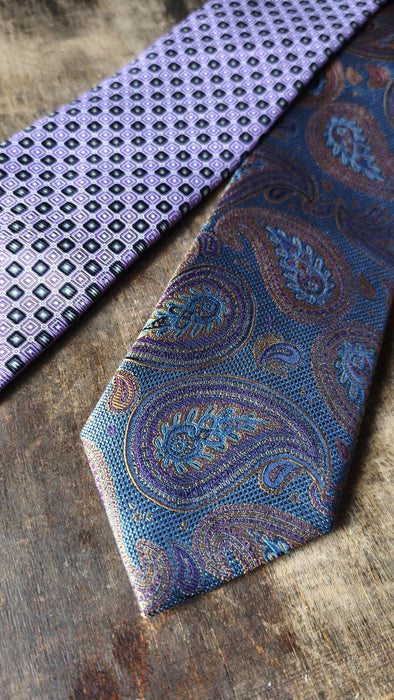 Vintage Silk Designer Ties Crochet & Biaggini, Paisley Geometric Neckties, Mens Formal Accessories