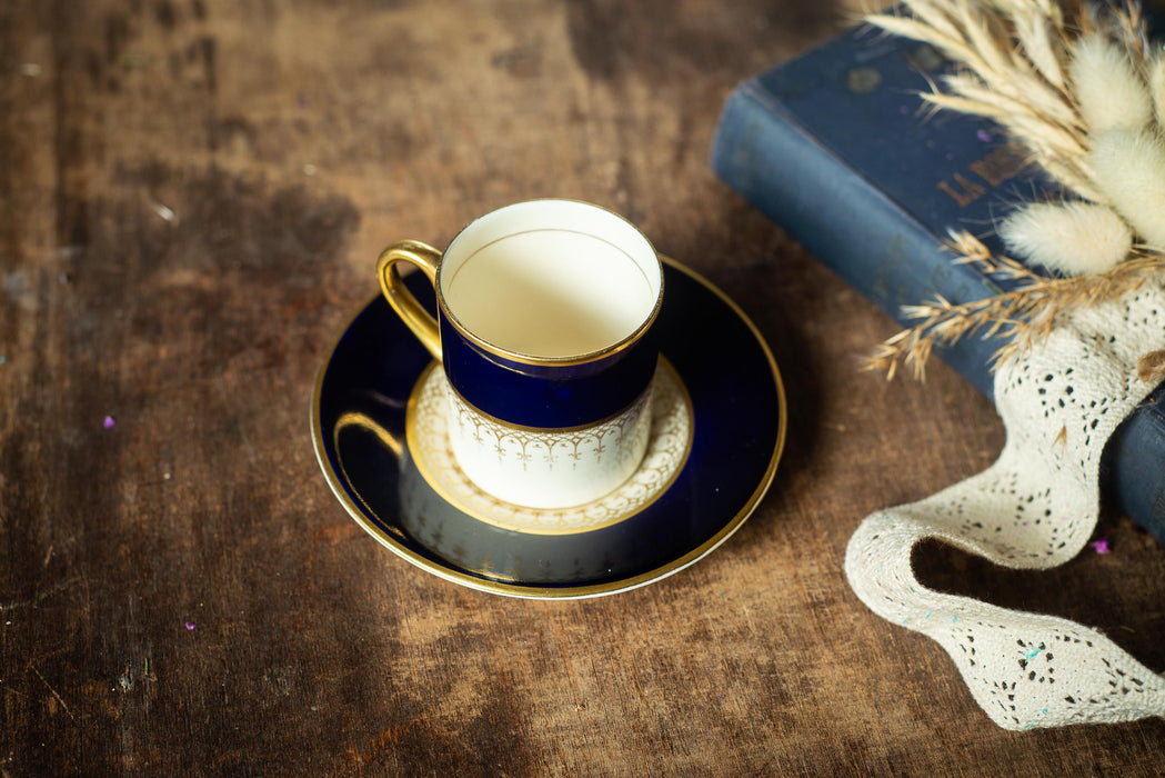 Vintage Bone China Coffee Cup & Saucer, 1960s European Gold Rim Tea Set