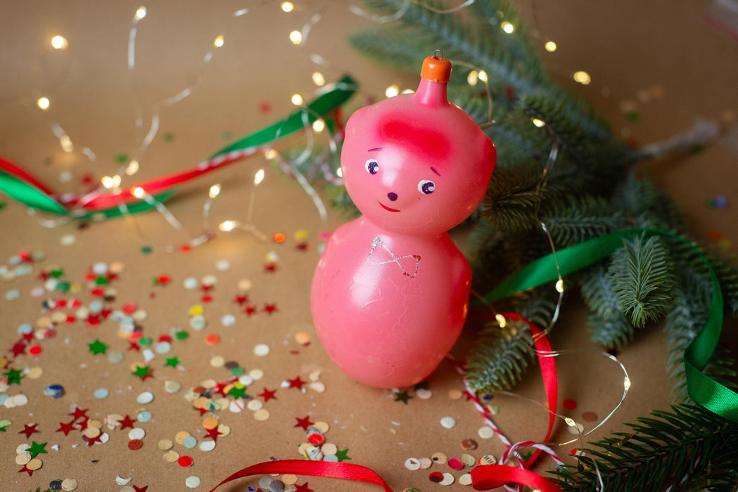 Pink Bear Ornament – Hand Painted Glass Christmas Ornament | Rustic Xmas Decor