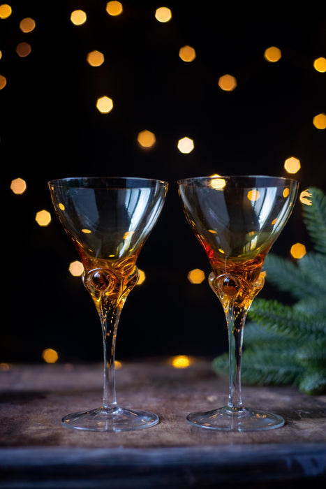 Vintage Amber Stemware Pair – Mid-Century Barware