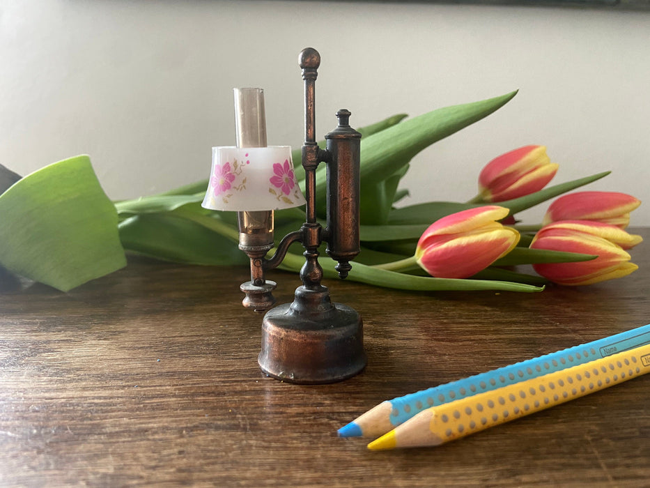 Vintage Brass Sharpener, 1970s Hong Kong Mini Lamp Pencil, 2.5in.