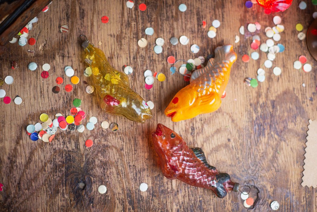1970s Golden Glass Koi Fish Ornament, Hand Painted