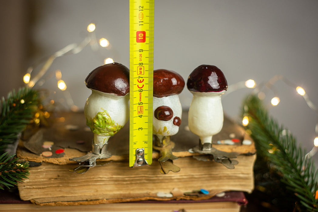 Vintage Glass Mushroom Clip On Ornament, 1950s Woodland