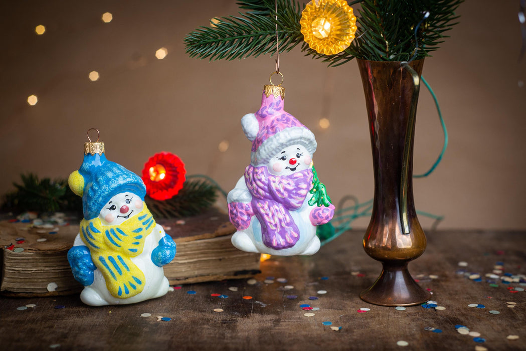 Hand-Painted Snowman Glass Christmas Ornaments