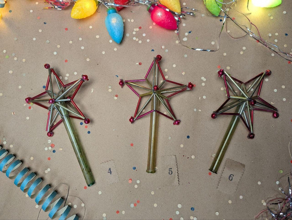 Vintage Beaded Glass Star Tree Topper – Pink & Silver