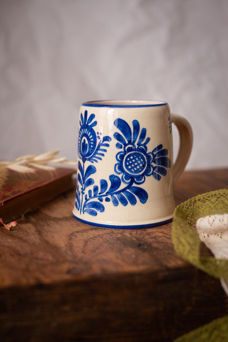 Vintage Bavarian Beer Mug Hand Painted Ceramic Stein Blue Floral Germany