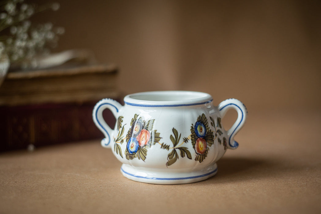 Ceramic Small Bowl – Vintage Italian Pottery With Orange Green Flower Pattern Handles