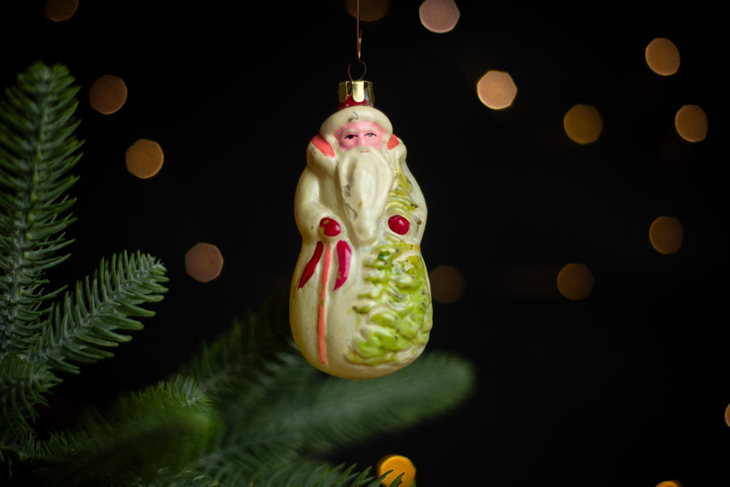 Vintage Glass Santa Claus Ornament, Mid Century Old World