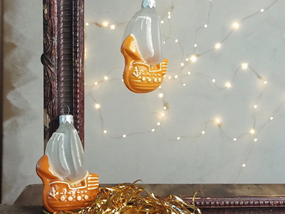 Glass Ship Christmas Ornament with Frosted Sails
