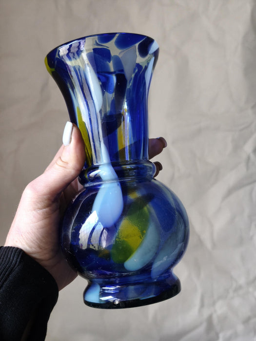 Vintage Murano Style Glass Vase, Cobalt Blue Art Glass, 1970s Bud Vase