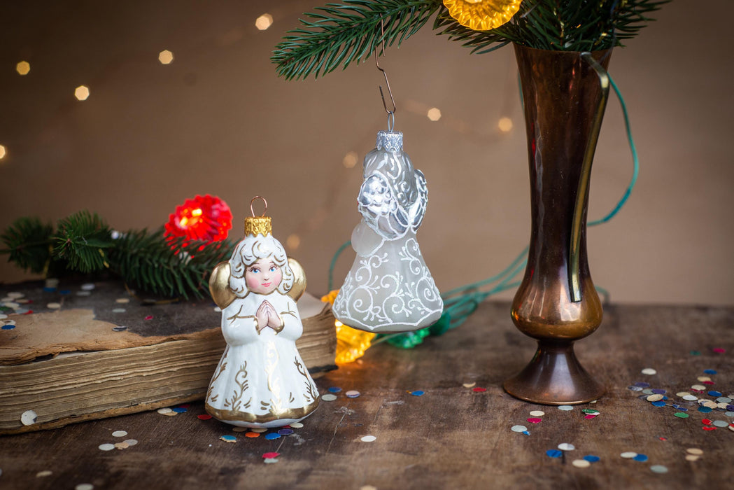 Vintage Glass Angel Ornament, White Christmas Tree