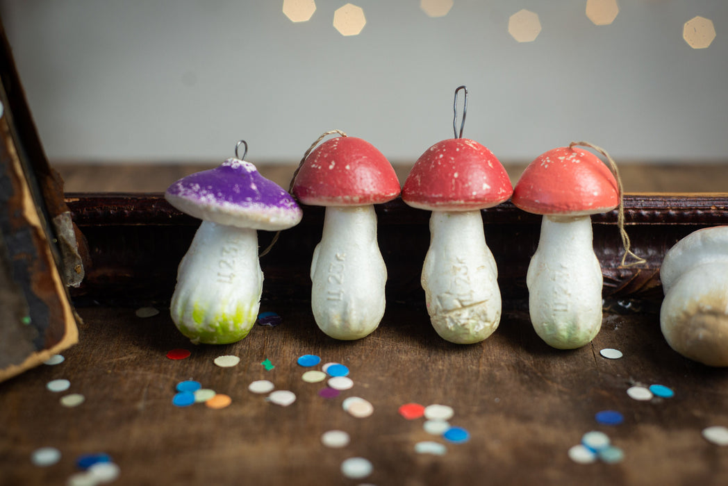 Vintage Mushroom Christmas Ornaments, Woodland Glass Tree